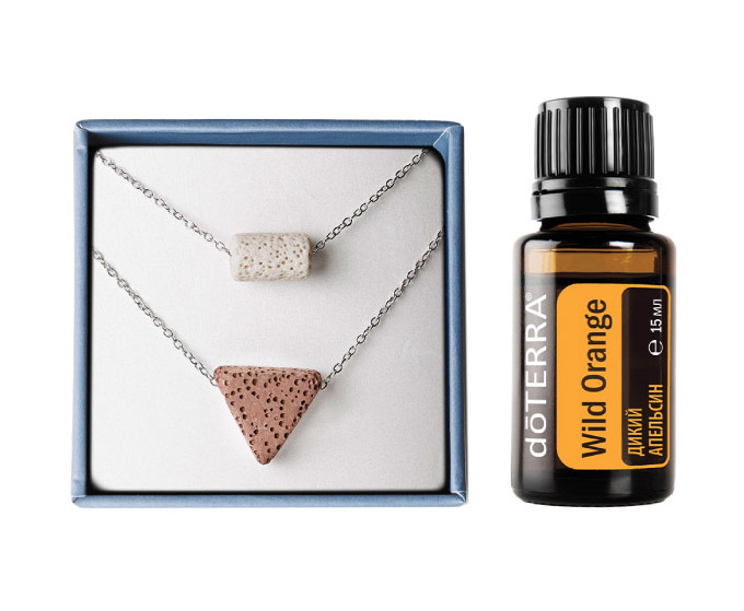 Набор "Энергия природы" doTERRA подвеска с кулоном из вулканической лавы + Апельсин, 15 мл