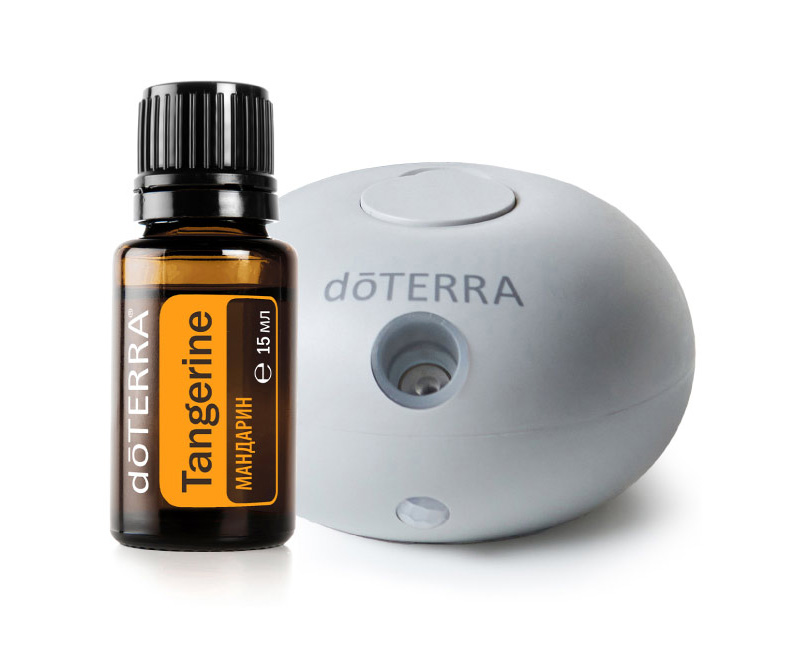 Набор doTERRA "Аромат праздника" портативный диффузор Bubble серый с датчиком движения и Мандарин, 15 мл