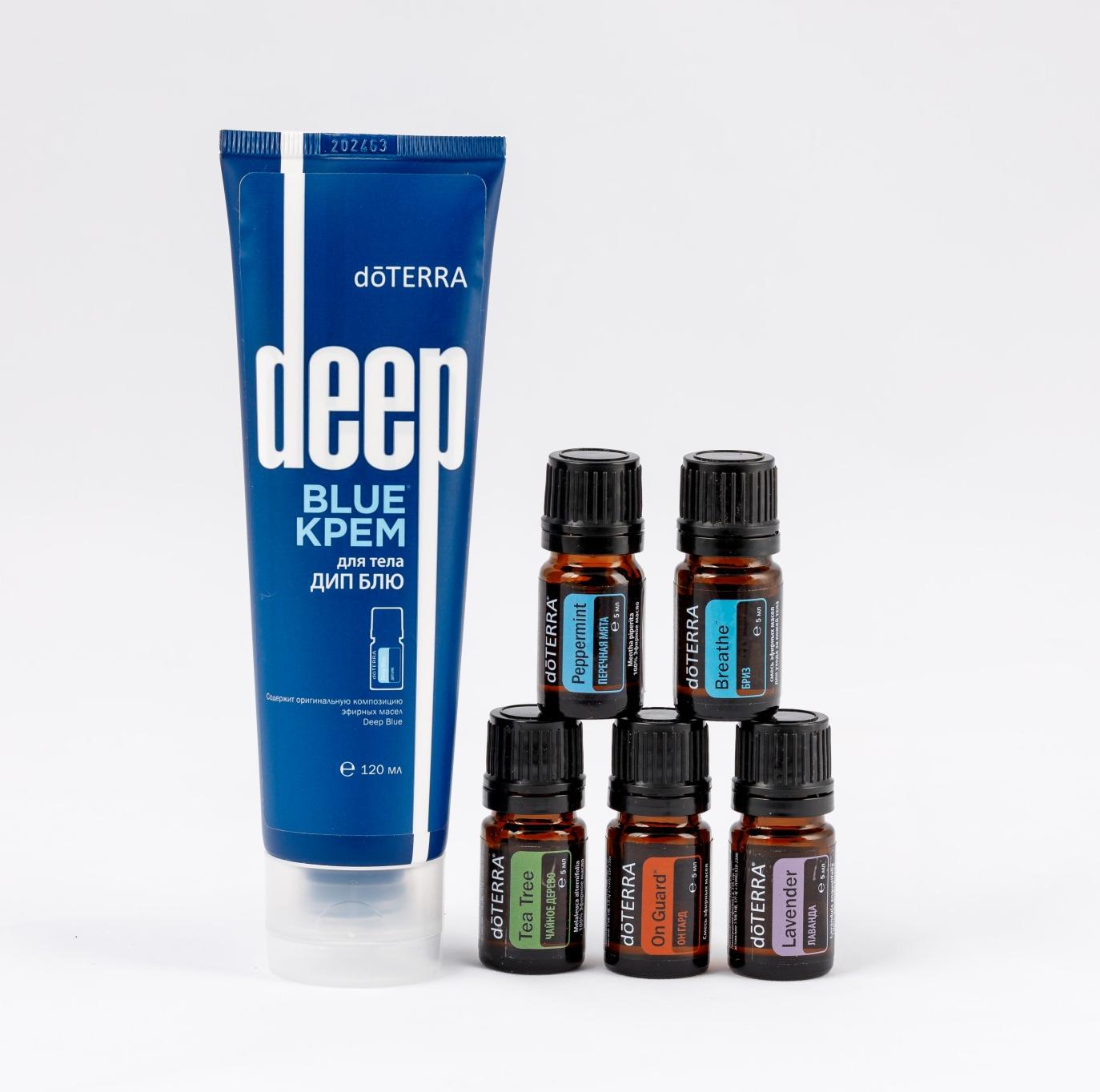 Набор для любителей спорта «Атлет» с кремом Дип Блю doTERRA, 5x5 мл + 120 мл.