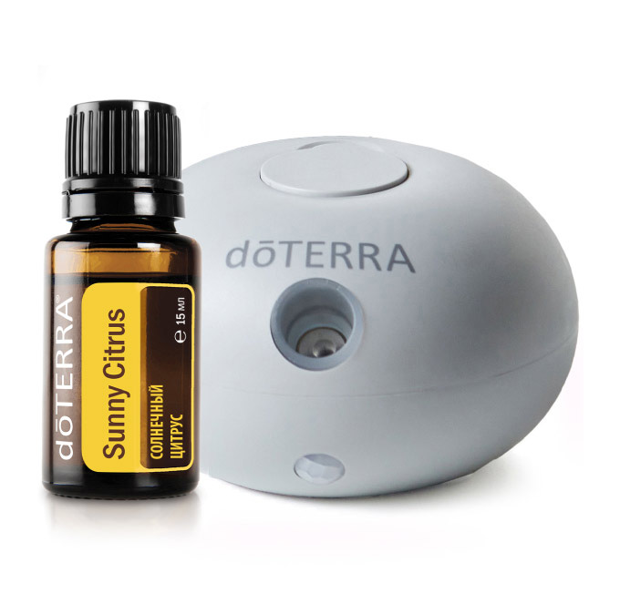 Набор doTERRA "Солнце внутри" портативный диффузор Bubble серый с датчиком движения и "Солнечный цитрус", 15 мл