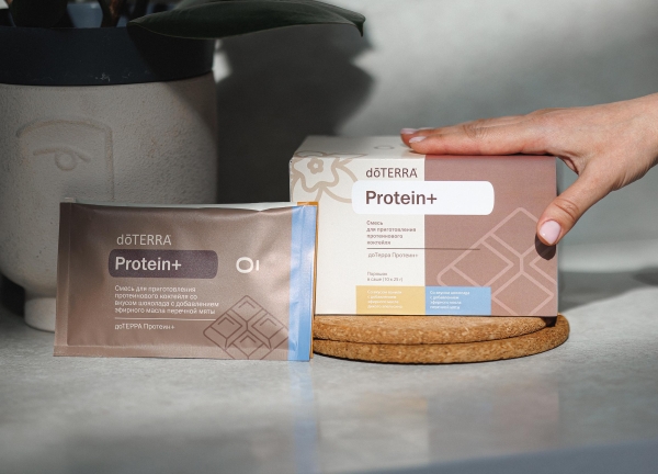 Смесь для приготовления протеинового коктейля dōTERRA Protein+ микс, 10 саше x 25 г (5 ванильных и 5 шоколадных) - Пищевые добавки - Каталог товаров