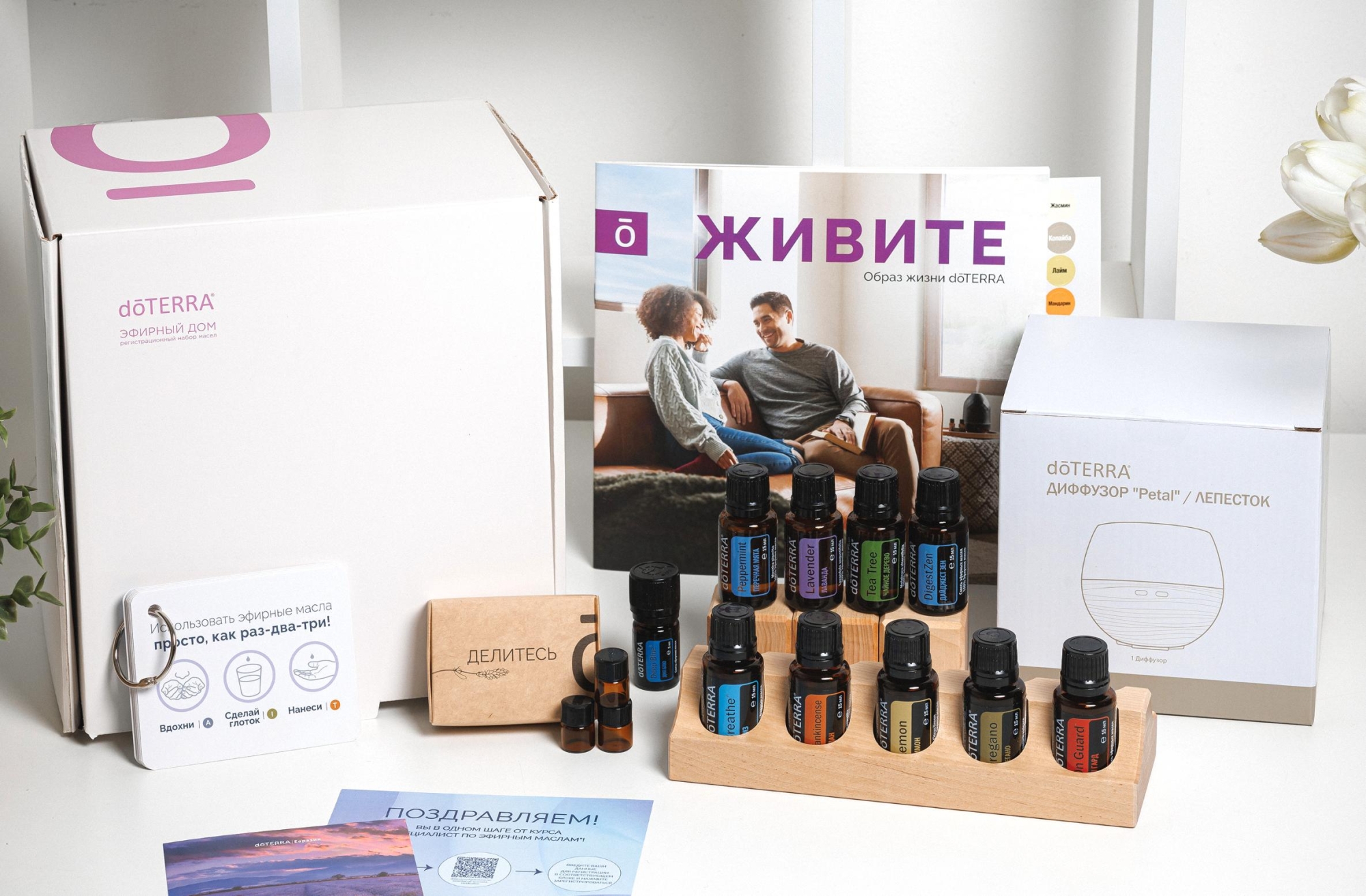 Набор эфирных масел doTERRA "Эфирный дом", 9х15 мл и 1х5 мл с диффузором и подставкой - Наборы эфирных масел - Каталог товаров